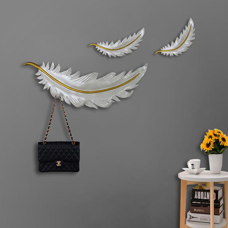 Light Extravagant Nordic Hook Creative Feather Hanging Clothes Hook Key Rack Wall-mounted Genguan Doorway Decoration Free Of Punch Clothe Hood Hook