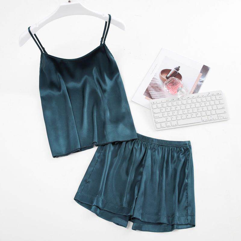 ins suspenders pajamas two-piece female summer Korean version fresh student vest shorts ice silk sexy home service suit