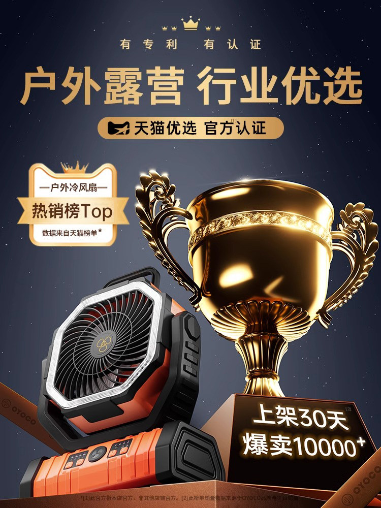 Outdoor Camping Rechargeable Electric Fan USB Portable Oscillating Cooling Air Conditioner Fishing Small Camping Tent Strong Wind Cooling Device Student Dormitory Office Desktop Long Battery Life