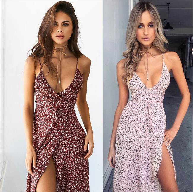 Aliexpress Ebay Summer European and American Style Foreign Trade Street Floral New Hot-Selling Amazon Fashion Spaghetti Strap Dress