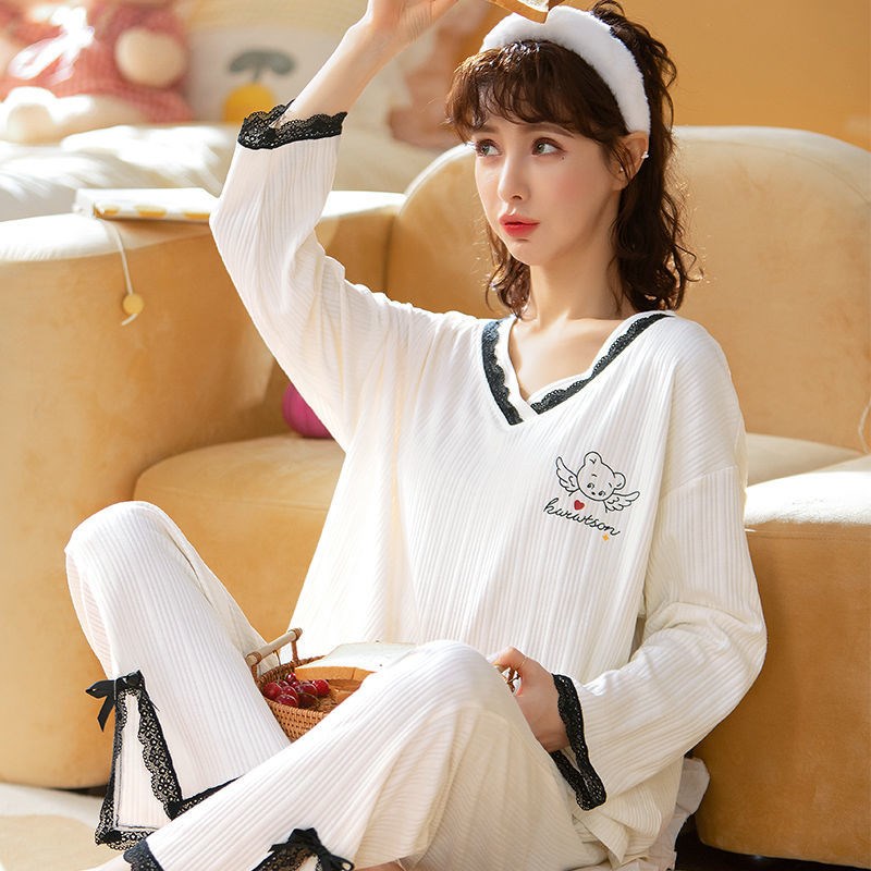 Autumn Winter New Long Sleeves Lady Tucked Loose Ins Pure Cotton Quality Sweet Beauty Execs Outwear Pyjamas Pants Set Group Home Clothes