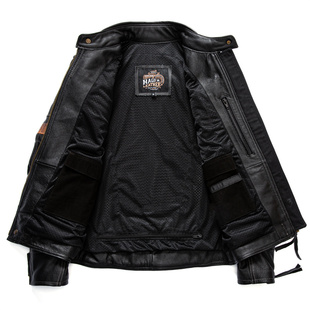 HALEI哈雷重磅机车服 头层牛皮真皮皮衣男硬汉皮夹克可加护具外套