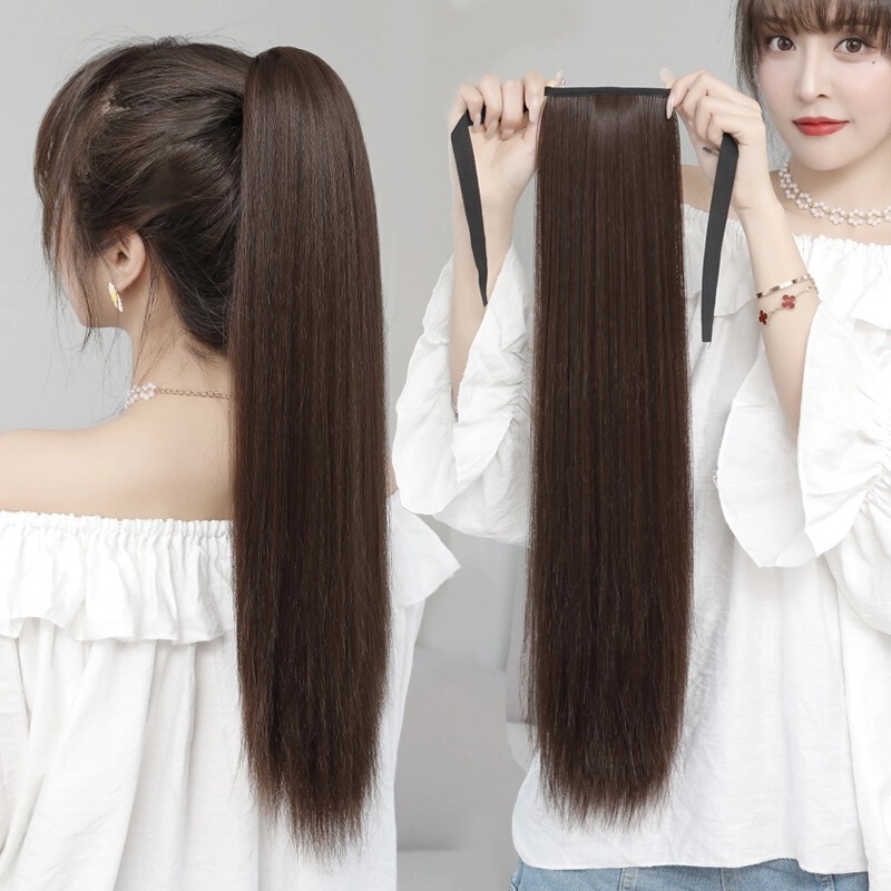 Wig for Women, Ponytail, Synthetic Hair, Braided Long Straight Hair, Tie-On Style, Medium-Long Ponytail, Short Straight Hair, Long Hair Wig Piece