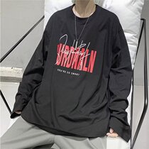 Autumn long-sleeved t-shirt mens tide brand loose all-match trend round neck sweater mens ins Hong Kong style high street bottoming shirt spring and autumn
