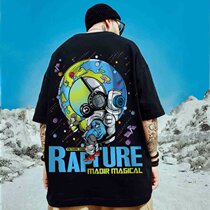 Guochao brand hip-hop robot fat short-sleeved T-shirt mens loose large size five-point half-sleeved summer slimming t-shirt