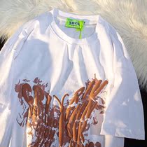 National tide retro trend Hong Kong style summer printing short-sleeved T-shirt couples loose casual hip-hop half-sleeved top