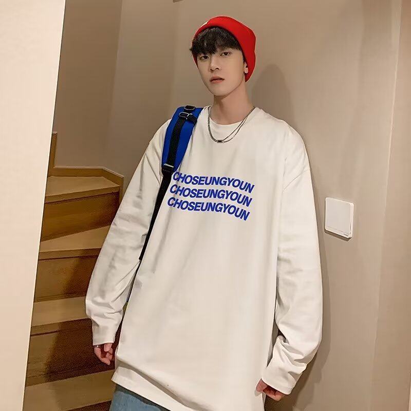 Long-sleeved T-shirt men's autumn American retro round neck inner wear Tide brand loose inner clothes all-match T-shirt