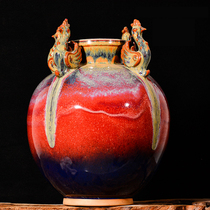 Jingdezhen ceramic ware imitation ancient Jun porcelain Fourth Fengzun Kiln Changing Vases Living Room Chinese Home Decorative Handicraft Pendulum