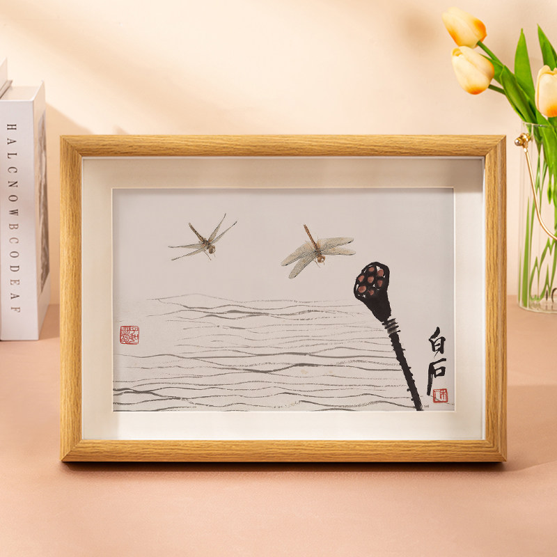 齐白石荔枝水墨挂画国画装饰画客厅用新中式风格寿桃葫芦挂画-Taobao-Tmall