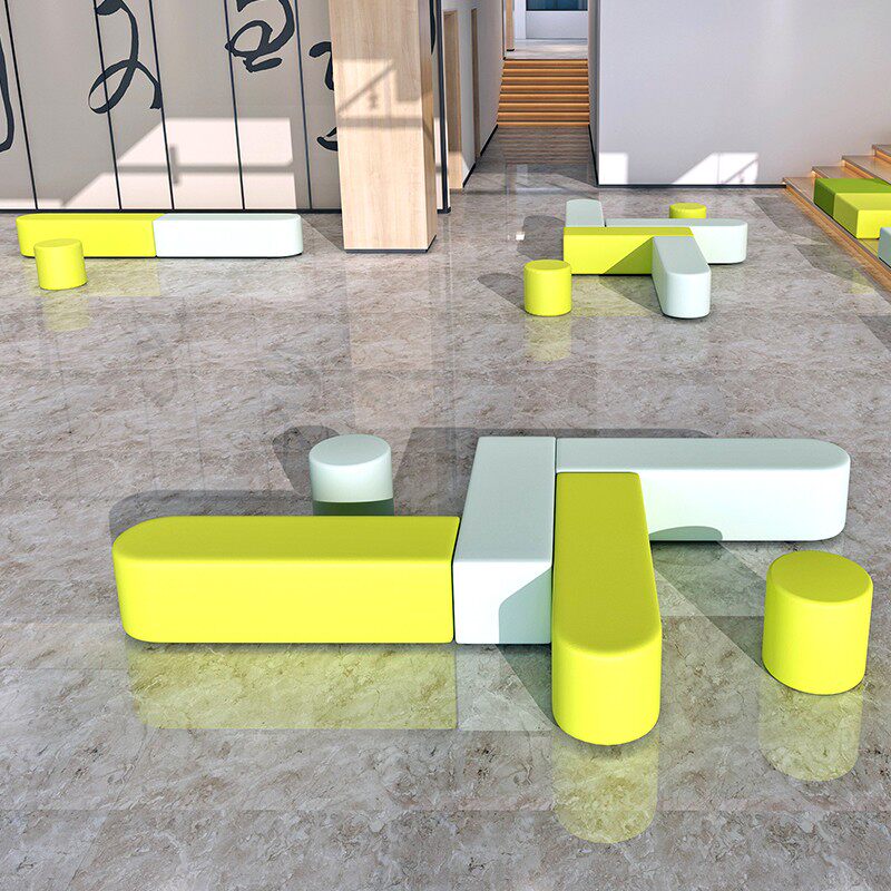 Early education center leather art couch stool kindergarten activity room office reception waiting area round pier square stool combination