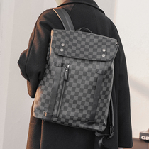2022 new backpack mens casual large-capacity outdoor travel backpack leather classic plaid business computer bag