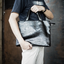 Simple cowhide mens handbag genuine leather business mens bag horizontal section one shoulder diagonal youth bag briefcase