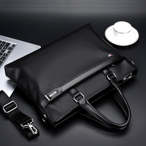 Large-capacity business handbag mens briefcase soft leather mens bag A4 shoulder bag Messenger computer bag square solid color