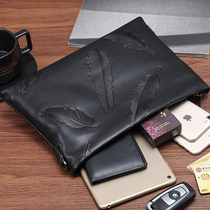 2022 New Genuine Leather Mens Hand Grab Bag Envelope Male Casual Hand Grab Bag Business Package Clip Bag Large Capacity Hand Grab Bag