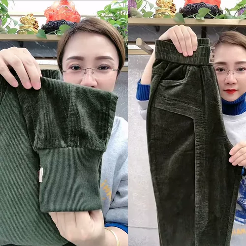 Вельветовые флисовые модные штаны для отдыха, подходит для полных девушек, большой размер, свободный крой, высокая талия