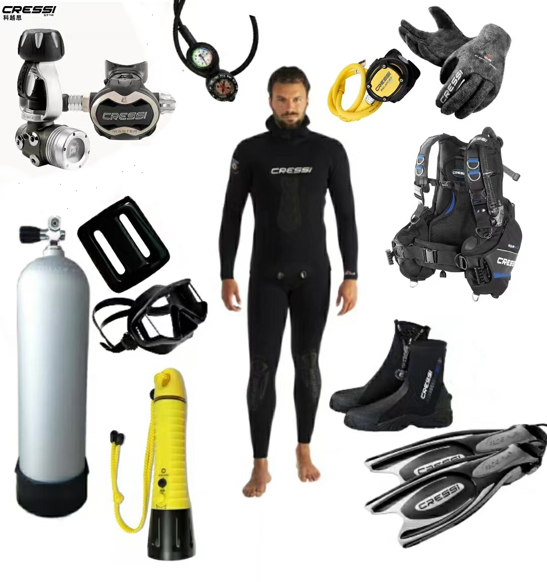 Italian Cressi deep diving suit scuba diving suit diving equipment full set of diving BCD