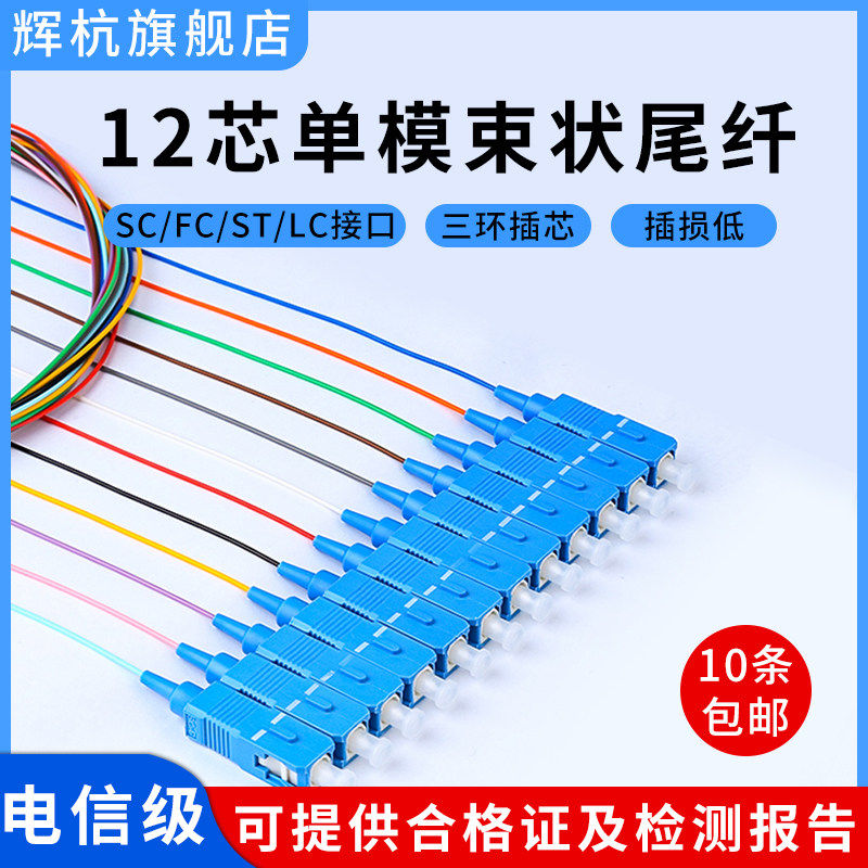辉杭12芯束状尾纤跳线SC/FC/ST/LC头1.5米 电信级单模光纤跳线尾纤终端盒尾纤可定制