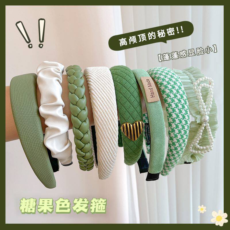 Green hair hoop pressure hair hoop 2022 new summer net red high skull top hair year clip head hoop wide-brimmed high-end sense of all-match