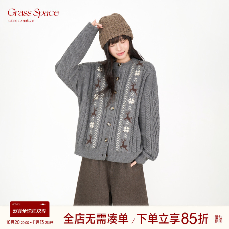Original Space Grass Space Dark Gray Knitted Top for Women, Autumn and Winter Retro Round Neck Lazy Style Sweater Jacket Original Space Grass Space Dark Gray Knitted Top for Women, Autumn and Winter Retro Round Neck Lazy Style Sweater Jacket