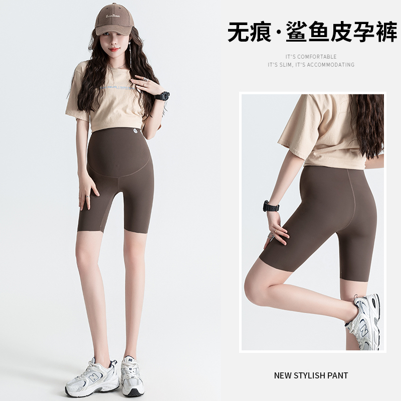 British Dhwa Maternity Leggings Thin Five-Point Pants for Petite Women during Pregnancy Summer Belly Support Shark Yoga Pants