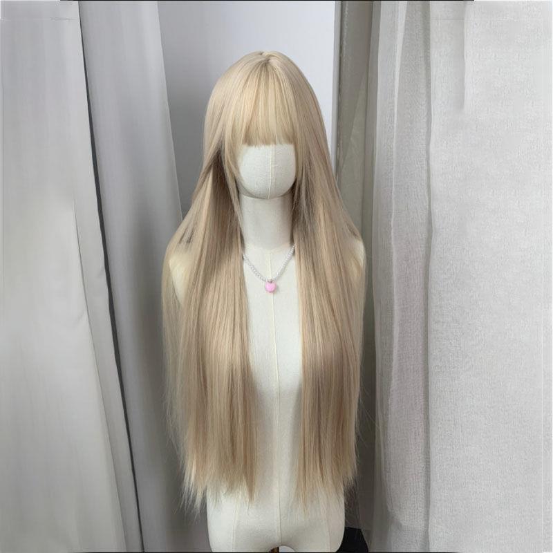 Xuchang City Jian'An District Autumn Crafts Shop Wig Light Blonde 85cm Long Straight Hair Brightening Wig for Women Mori Style