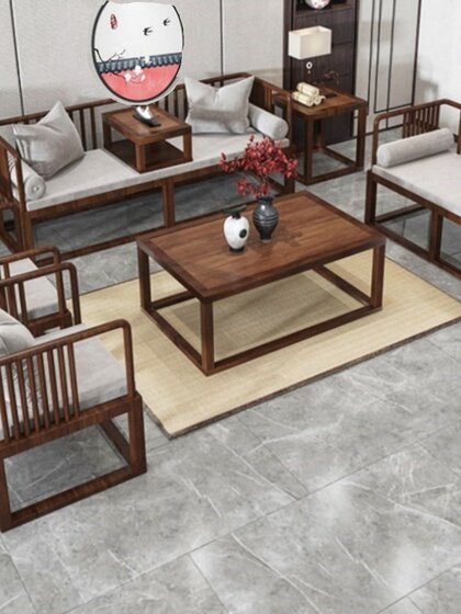 新中式铁艺沙发茶几组合现代简约仿实木禅意办公室套装会客接待室