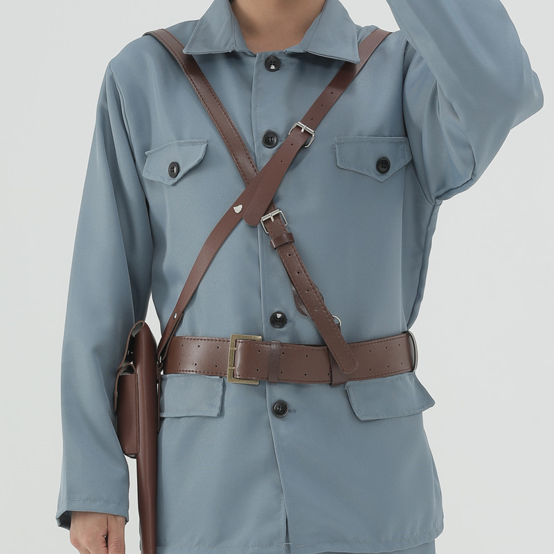 Film and television performance props armed belt double buckle leather oblique military uniform belt shell gun Browning gun holster holster