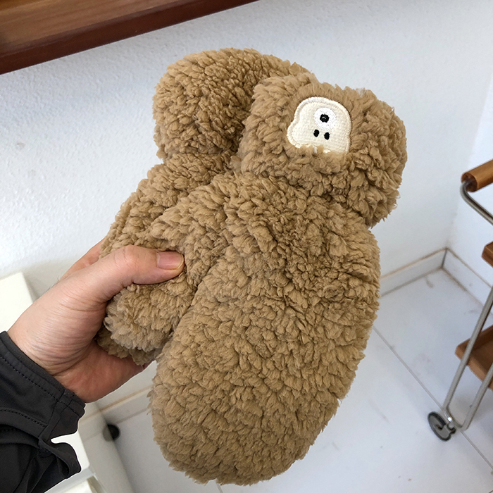 Plush Cute Little Bear Warm for Women's Winter Outdoor Cold Protection Double Layer Thickened Gloves_voghion.com