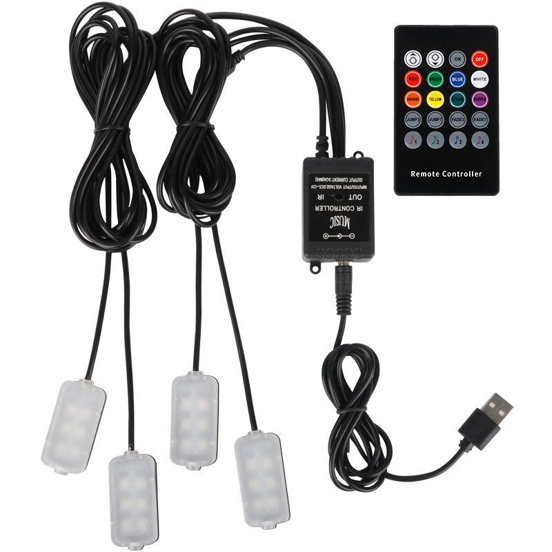Car interior atmosphere light modification car interior foot socket light USB cordless colorful foot sole atmosphere music rhythm light