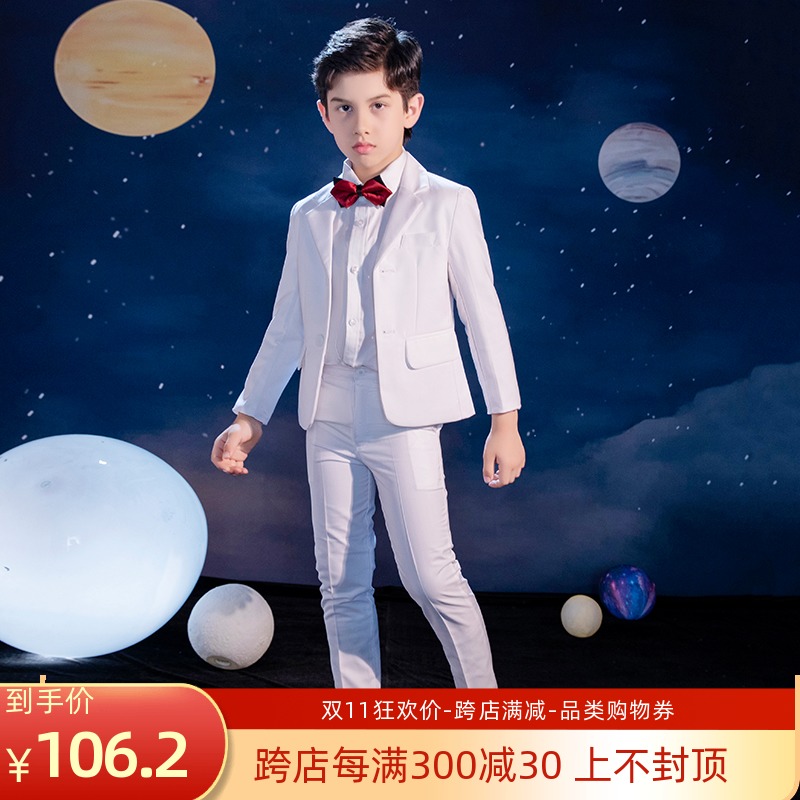 Children's suit suit three-piece white boy flower girl dress Korean version host small suit British style handsome