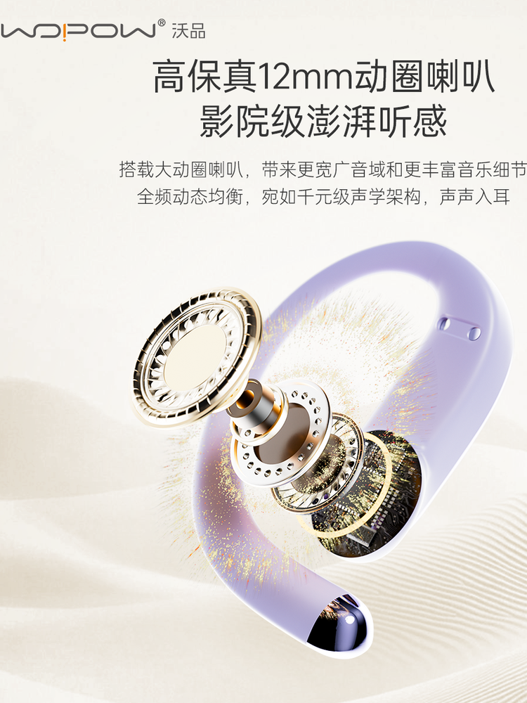 Wopin Wireless Bluetooth Earphones, Over-Ear Type, Suitable for Apple and Huawei, Open-Ear Clip, for Sports, Cycling, Calls, Noise Reduction