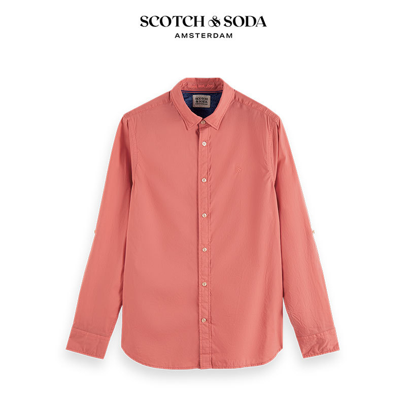 Scotch&Soda Dutch Soda Cotton Contrast-Edged Poplin Campus Pink Shirt for Men