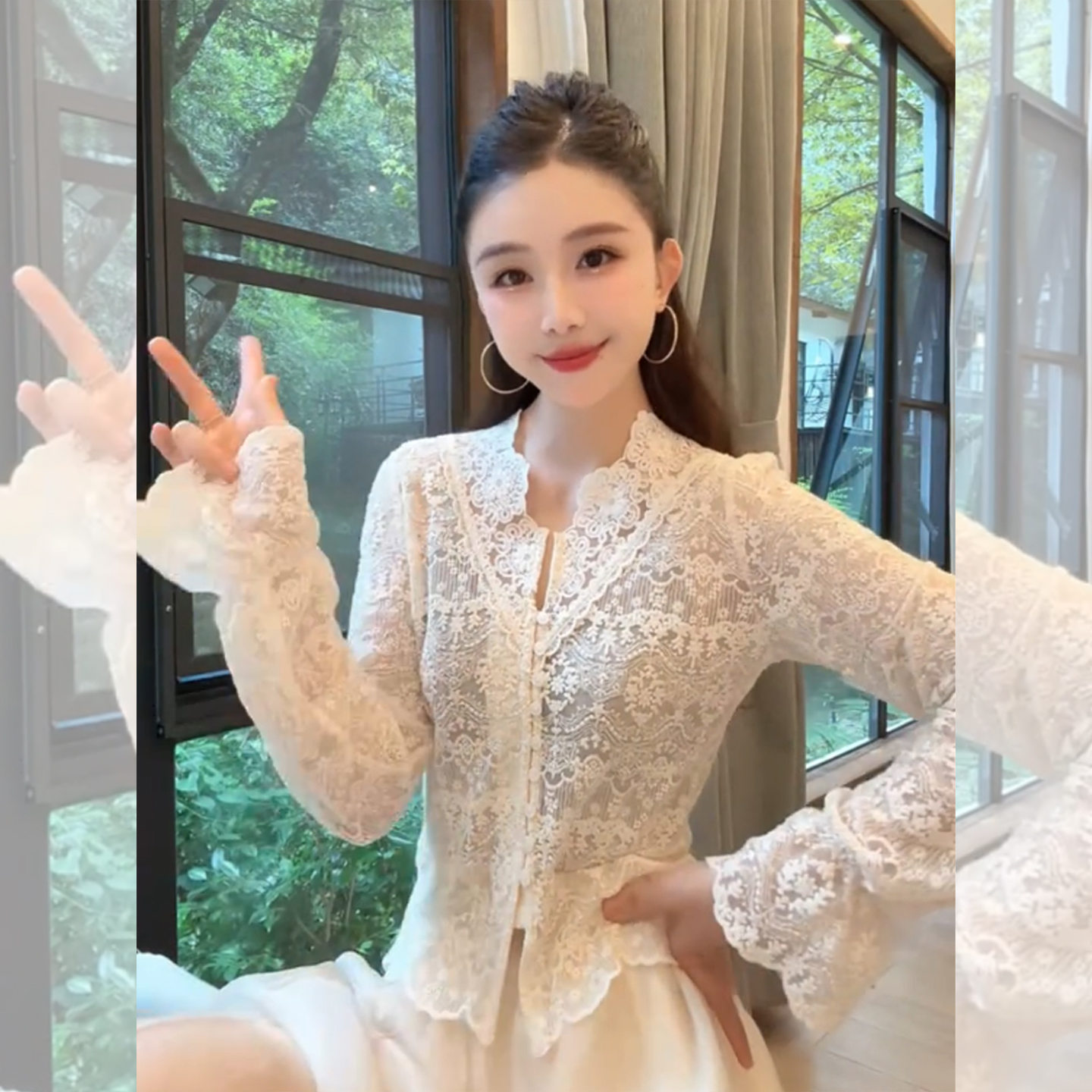 Французская нежная кружевная рубашка с V-образным вырезом, связанная крючком, женская осенне-зимняя новинка, уникальный и шикарный свободный и тонкий верх для верхней одежды