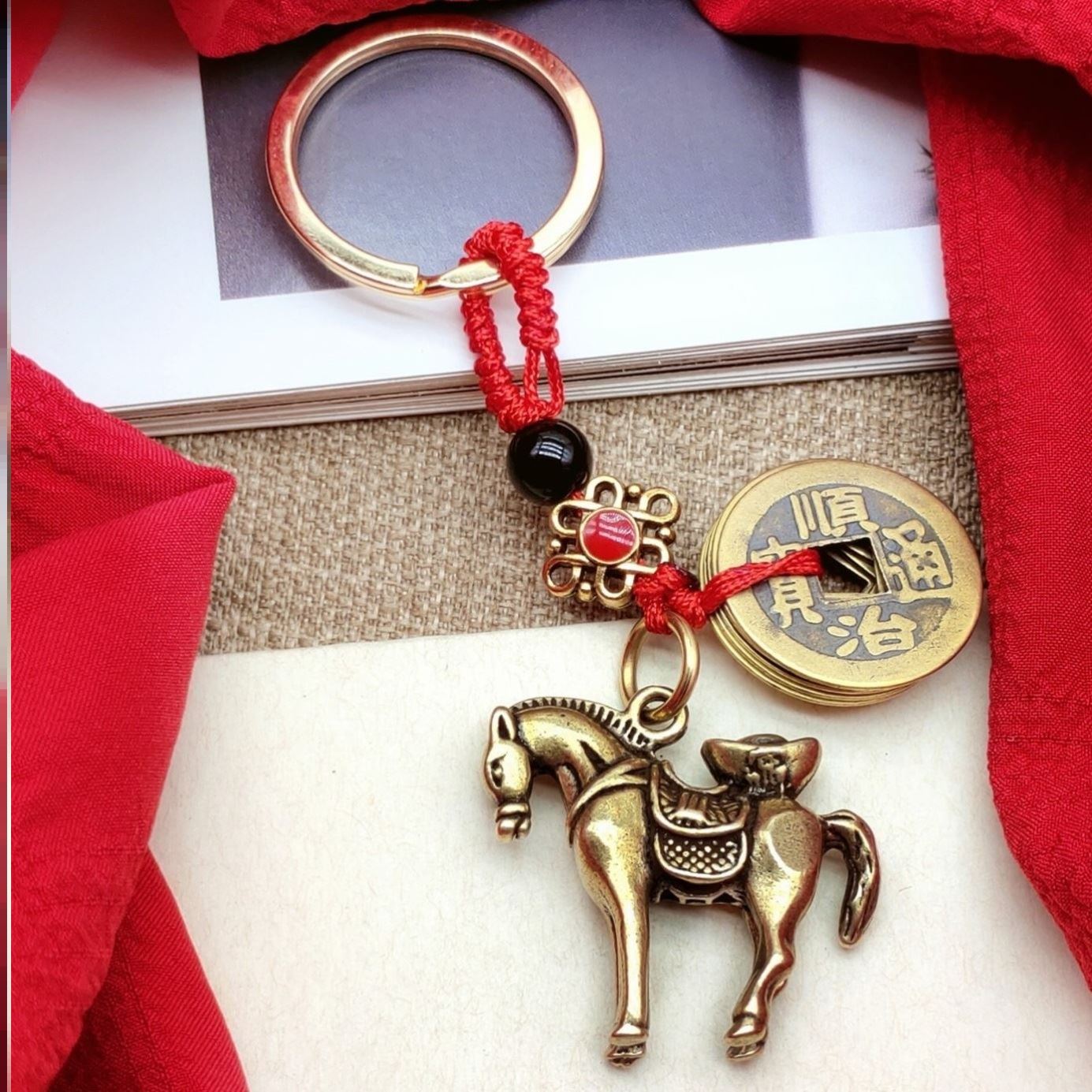 Orthotic penthouse teacher recommends pure copper Ma Yuanbao pendant key buckle at any time with small pendant of five emperors