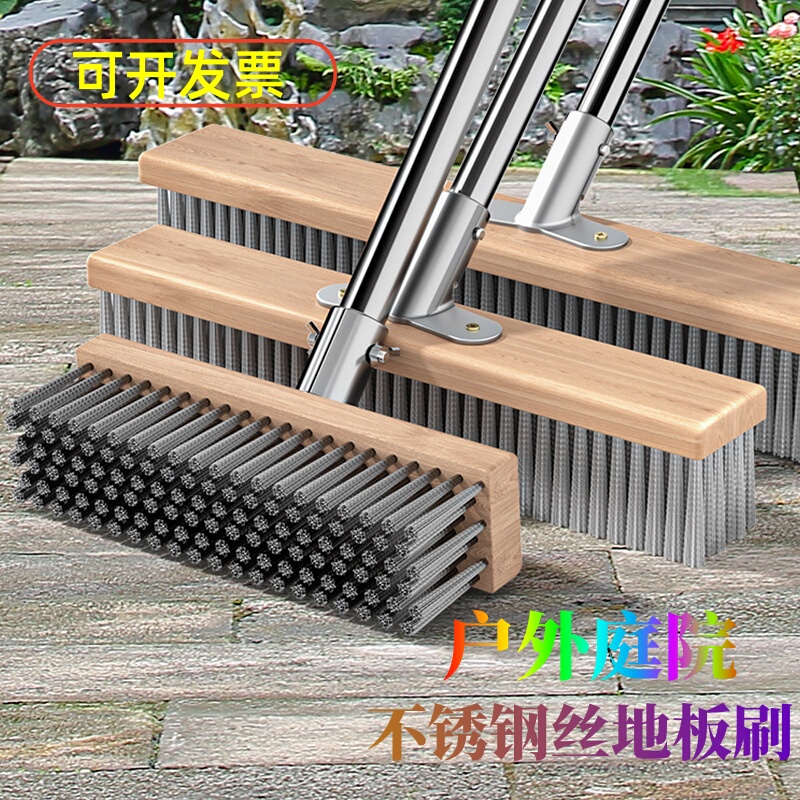 Stainless Steel Wire Brush Floor Brush Moss Removal Tool Brush Subway Brush Long Handle Cleaning Brush Steel Brush Floor Brush