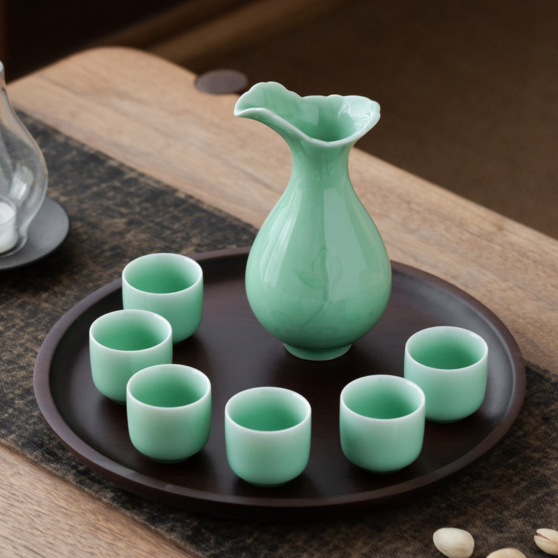 Wine Pot Handy Personality Green Porcelain Wine Gift Box Suit Chinese Divider Hotel Small White Wine Glass Pure Color Wine Glass-Taobao