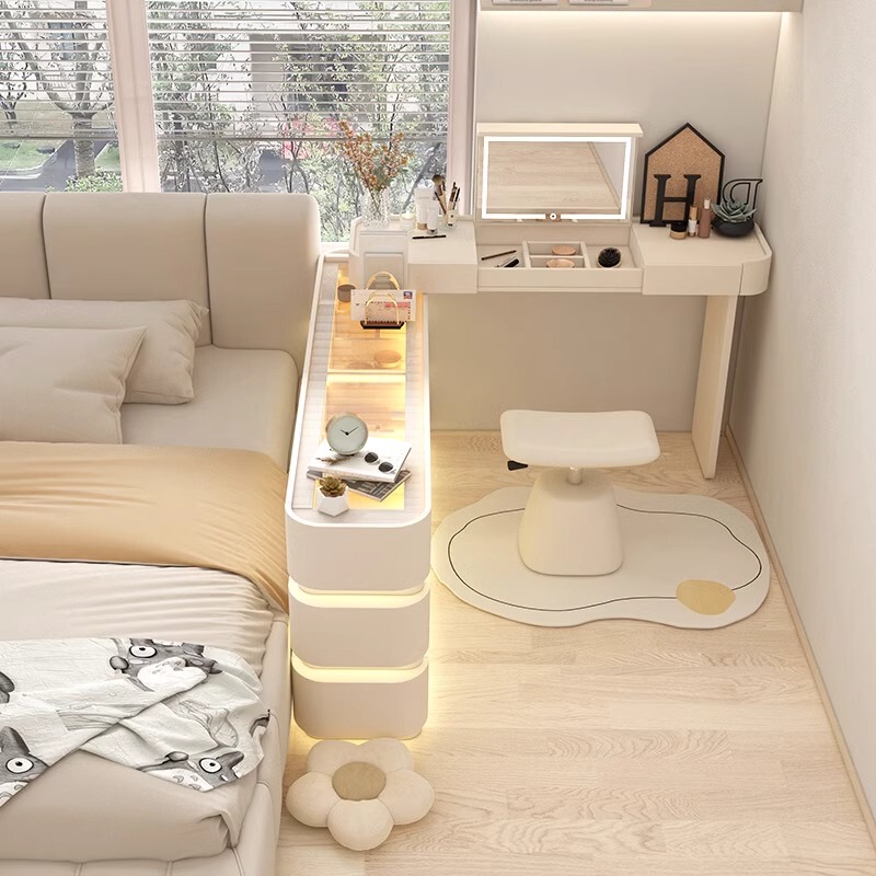 Bedroom Dressing Table, Computer Desk, Integrated Small Room Space-Saving Desk, Rotating Flip-Top Dressing Table, Two-In-One Retractable