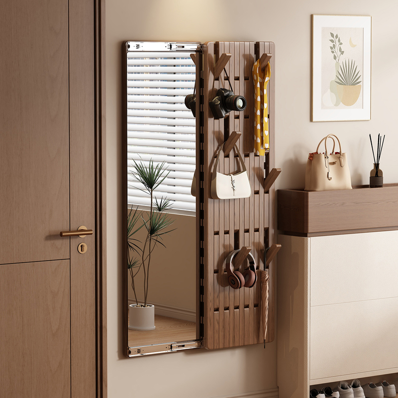 Wall-Mounted Coat Rack with Piano Key Design, Full-Length Mirror, Solid Wood Sliding Invisible Dressing Mirror Wall-Mounted Coat Rack with Piano Key Design, Full-Length Mirror, Solid Wood Sliding Invisible Dressing Mirror