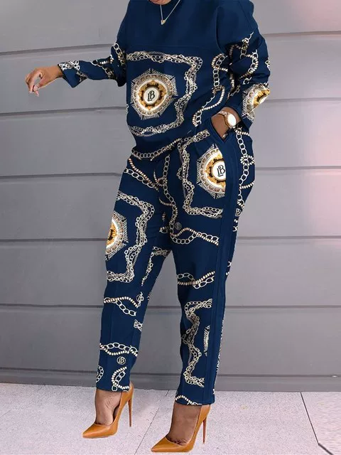 Women pants set 23 plus-size print patchwork long tracksuits