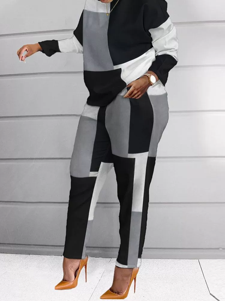 Women pants set 23 plus-size print patchwork long tracksuits