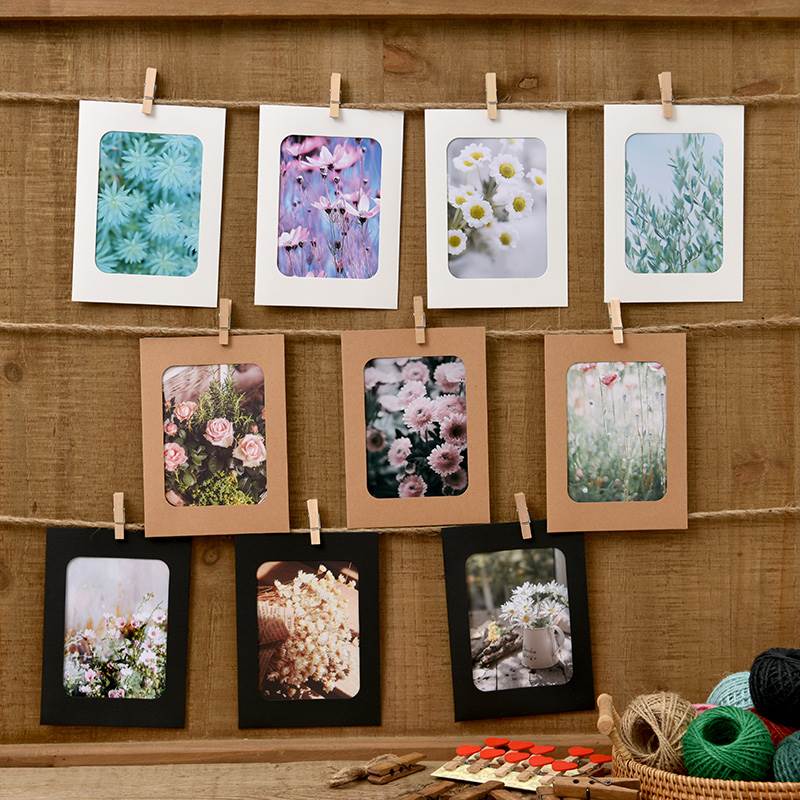 Creative wall hanging 45678 inch photo paper photo frame kraft paper hanging small picture frame cardboard photo wall decoration hemp rope