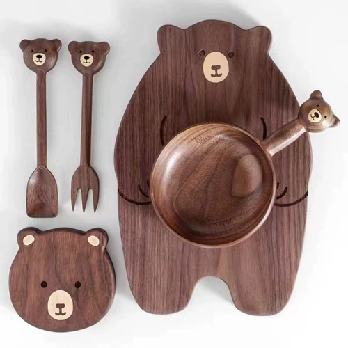 Креативная детская мультяшная ручка для прикорма, посуда, ложка, вилка, комплект, с медвежатами