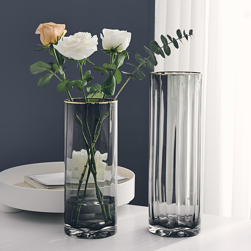Suqu Light Extravagant Size Straight Drum Glass Vase Transparent Hydroponic Lilies Rich And Expensive Bamboo Flower Arrangement Bottle Pendulum Minimalist Creativity