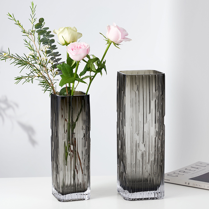 Suqu light luxury square mouth glass vase high-end living room model room hotel flower arrangement decoration utensils ornaments crafts