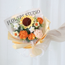 Creative Sunflower Blues Rose Preparation Flower Bouquet Bowl Box Careful Creative Preparation of Plush Gift Finished Products