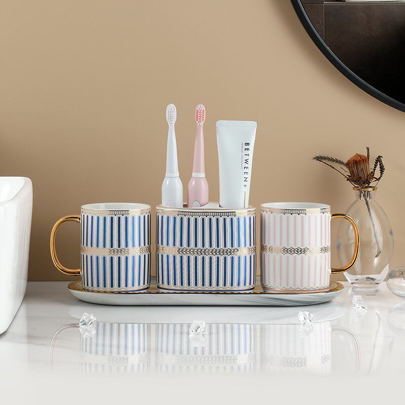 Bone china washing set high-end mouthwash cup high-value couples ins style high-end family tooth cylinder cup male personality