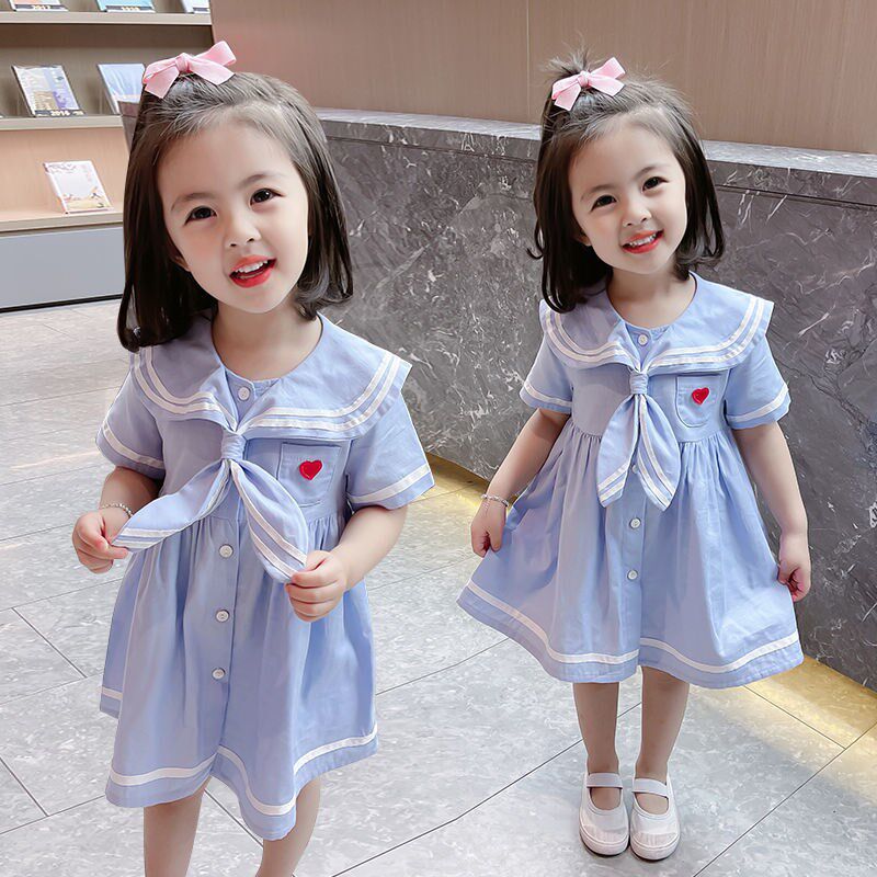 Little girl summer dress girl 2022 new Summer Ocean dress Navy Wind Skirt Female Korean version Princess of the Sea