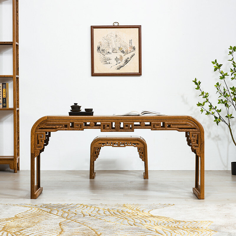 Red Wood Furniture Chicken Wings Wooden Violin Table Country School Table Guqin Table Bench New Chinese Real Wood Table Painting Case Imitation Ancient Small Desk-Taobao