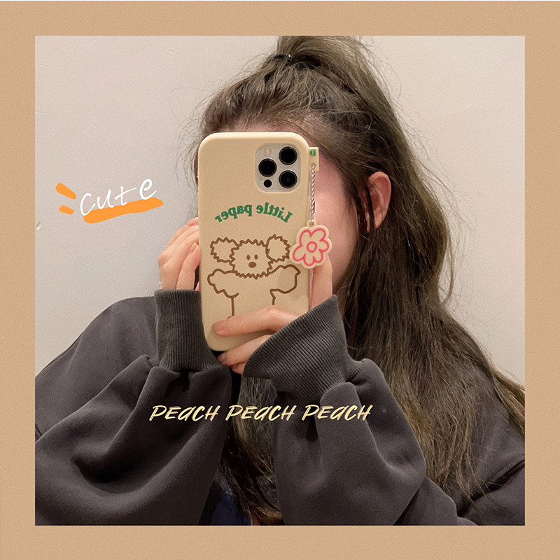 Peach shell ins Han wind minimalist puppy iphone13 mobile phone protective shell suitable for apple 12 11promax protective sleeve x silicone xrmax female xs new 8plu