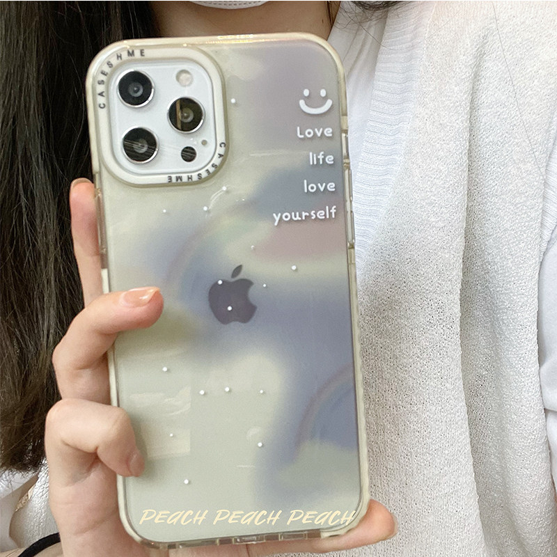 Peach shell rainbow fainting smiley face iphone13 mobile phone protective shell applies Apple 12 11promax protective sleeve x silicone xr female xsmax new 8plus transparent